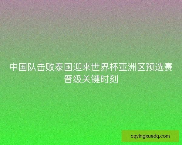 中国队击败泰国迎来世界杯亚洲区预选赛晋级关键时刻